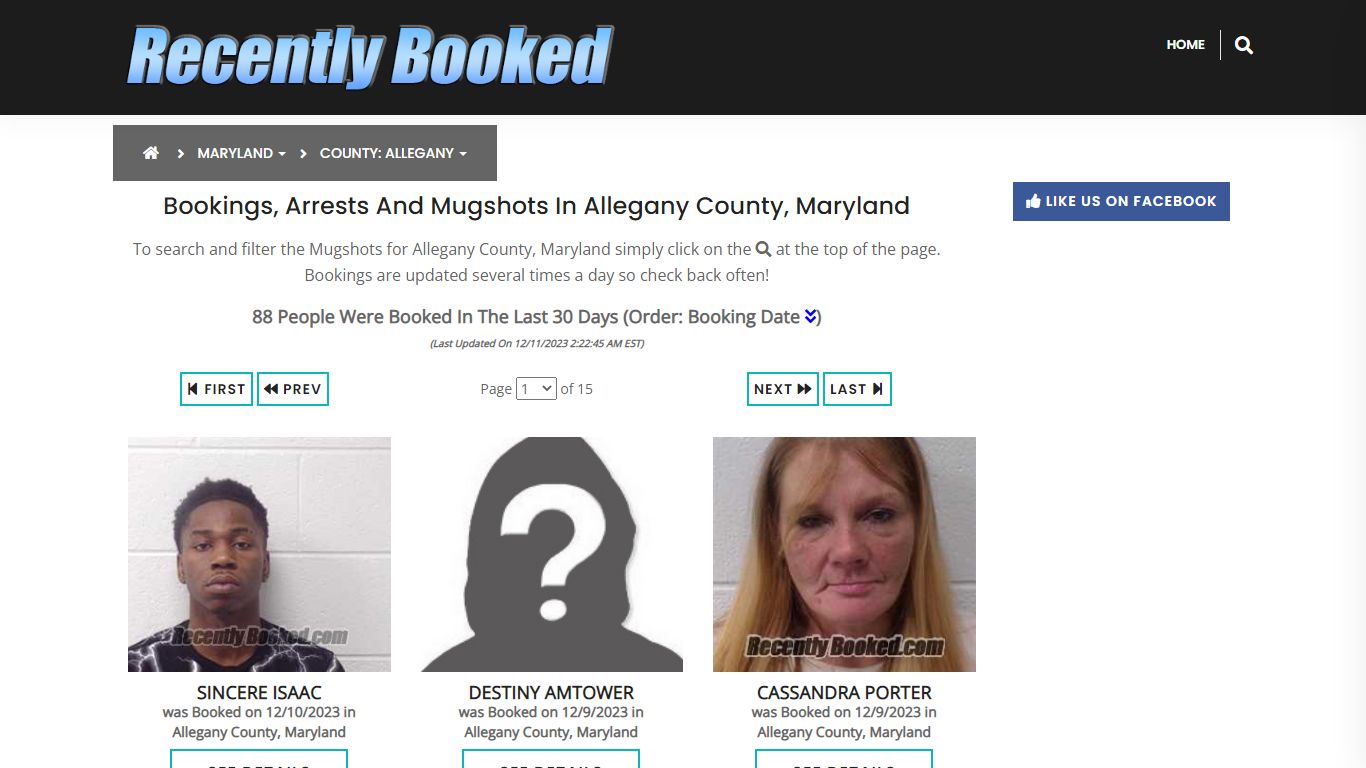 Bookings, Arrests and Mugshots in Allegany County, Maryland