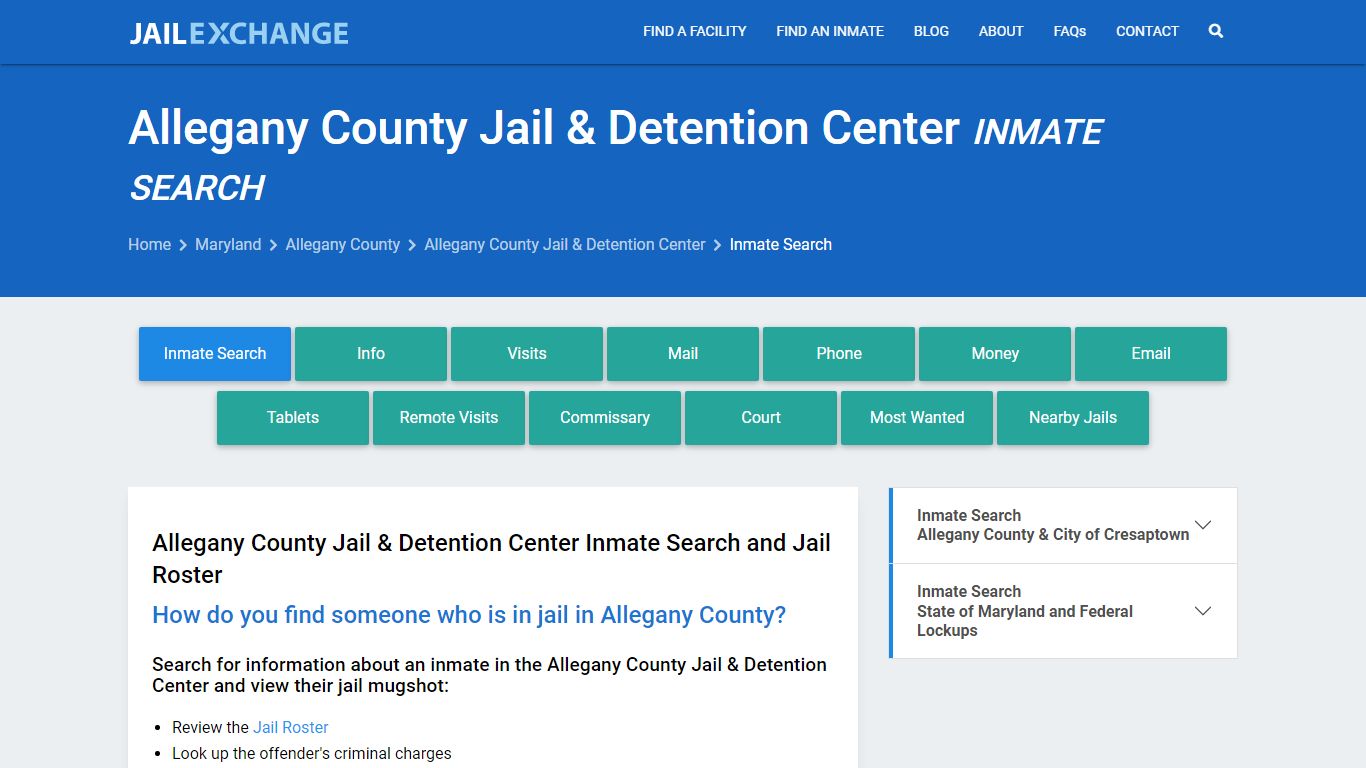 Allegany County Jail & Detention Center Inmate Search