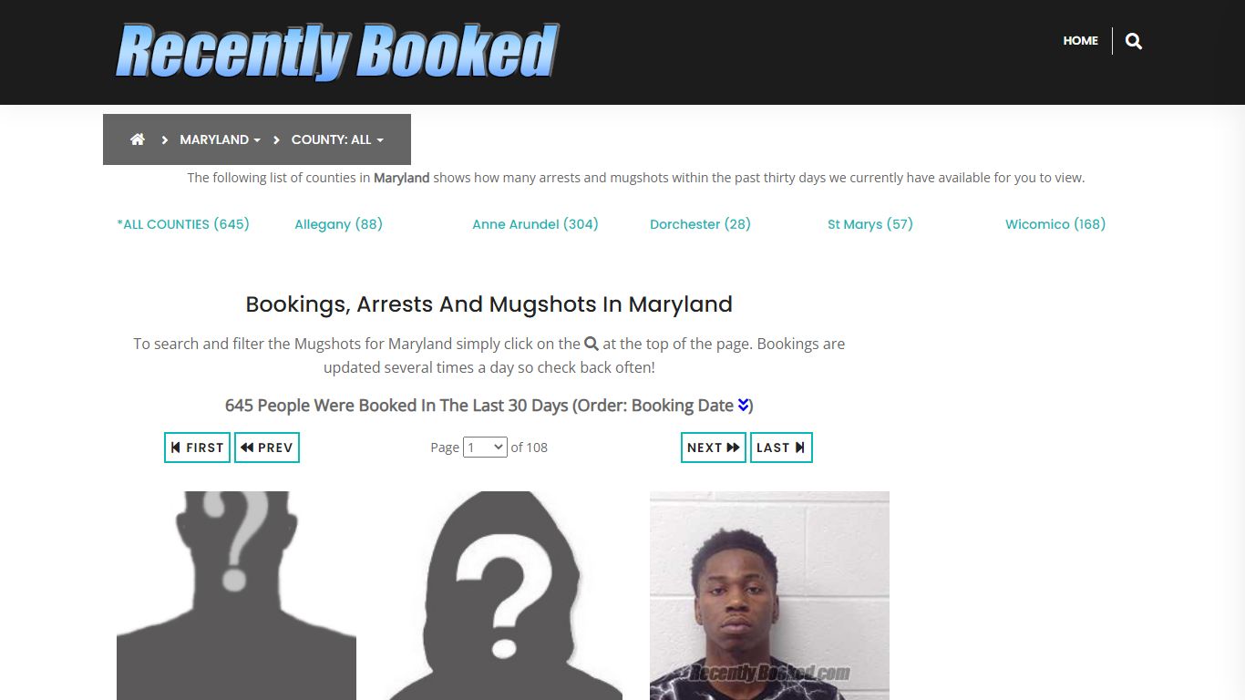 Recent bookings, Arrests, Mugshots in Maryland - Recently Booked
