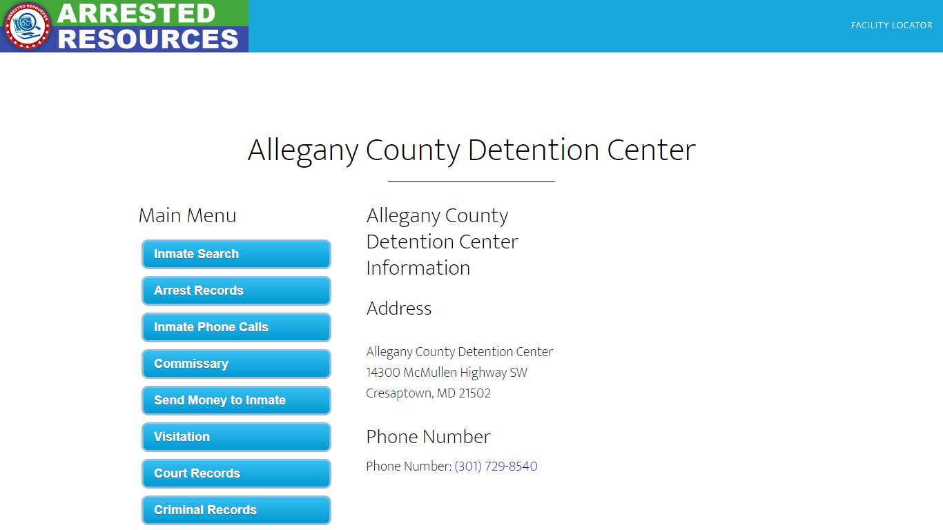 Allegany County Detention Center - Inmate Search - Cresaptown, MD
